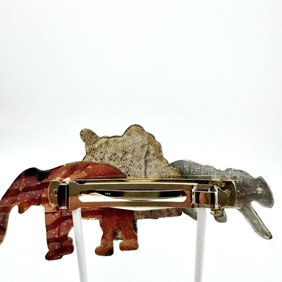 Vtg Leopard Elephant Zebra Hair Clip Barrette With Rhinestone Accents - Picture 2 of 6